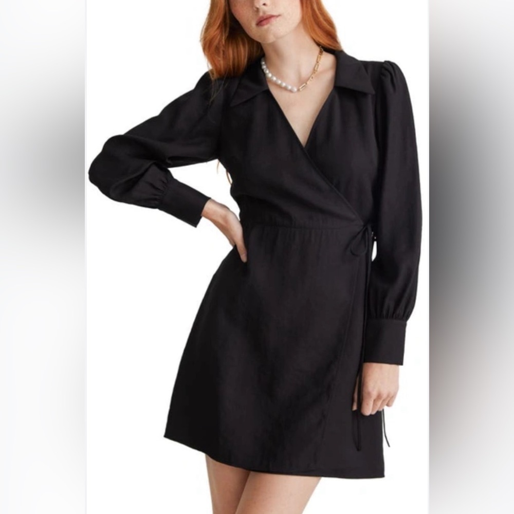 & Other Stories Black Long-Sleeve Wrap Mini Dress